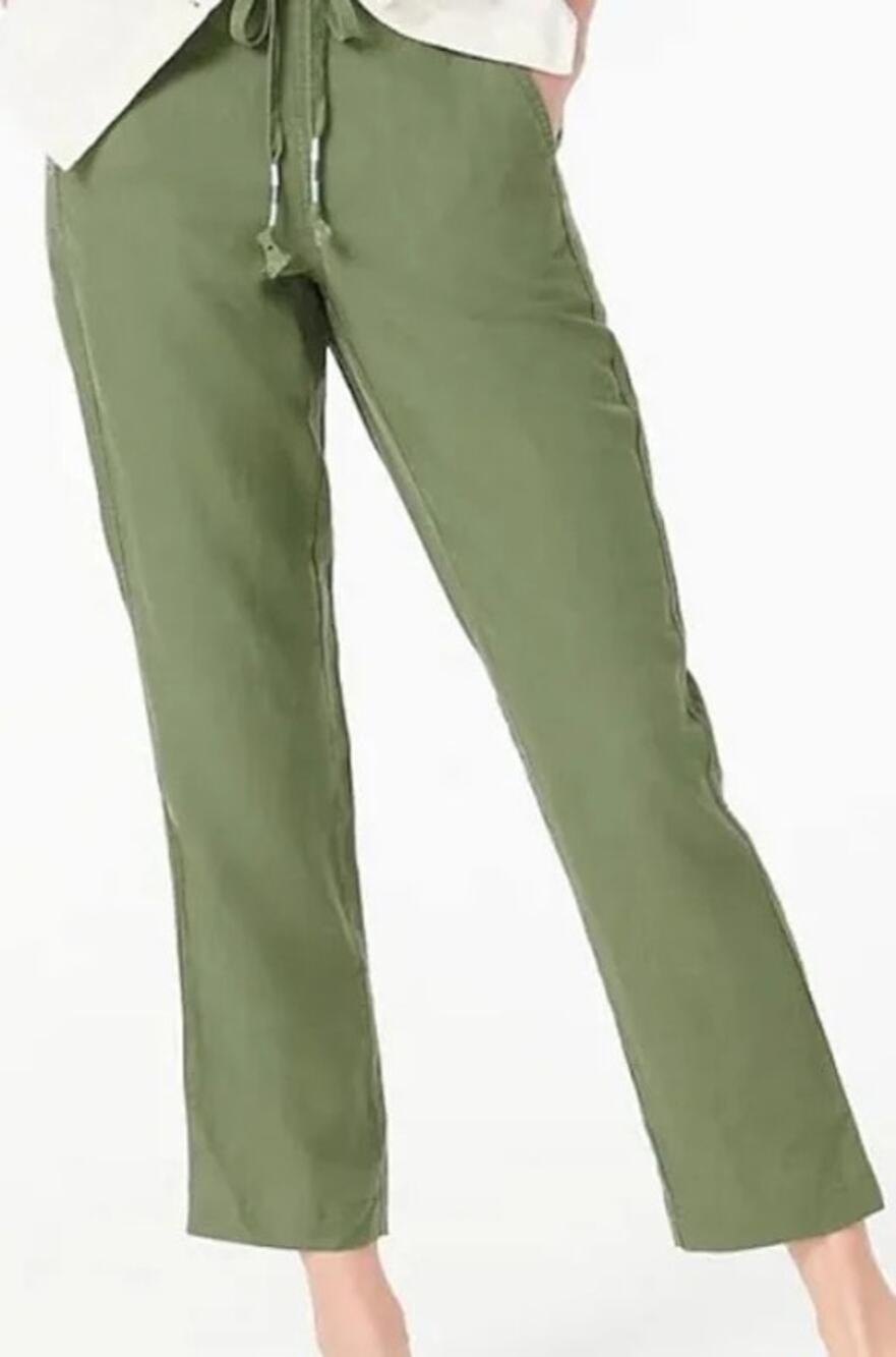 J. Crew Women’s Linen Blend Tie-waist Seaside Pant Size XS in Olive Green NWOT